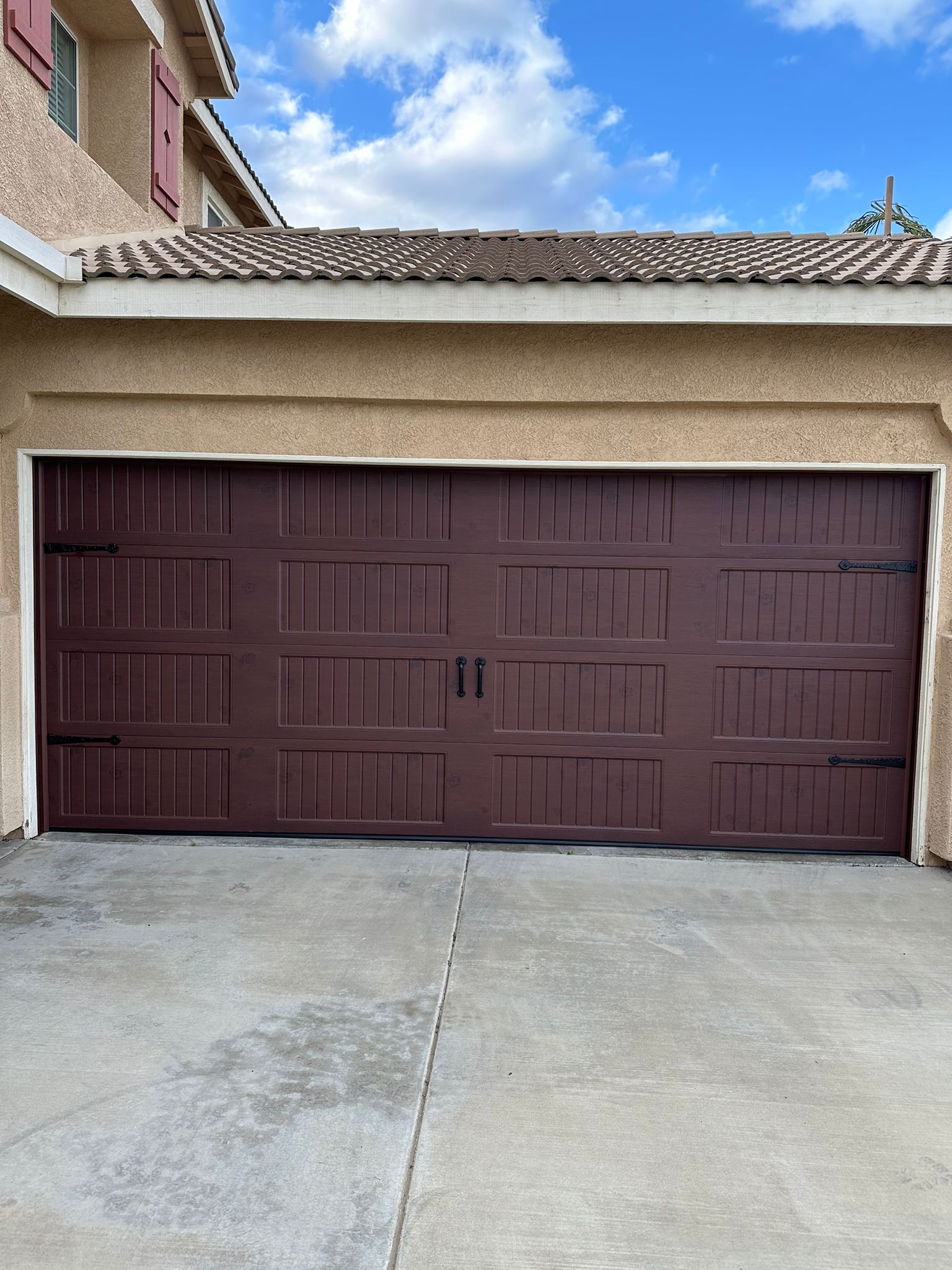 Dark burgundy garage door installation Long Beach CA